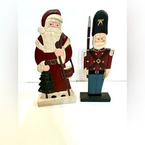 VTG Carved Wooden Christmas Santa and Toy Soldier 12”